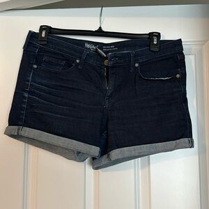 Mossimo mid rise jean shorts, size 12. Power stretch